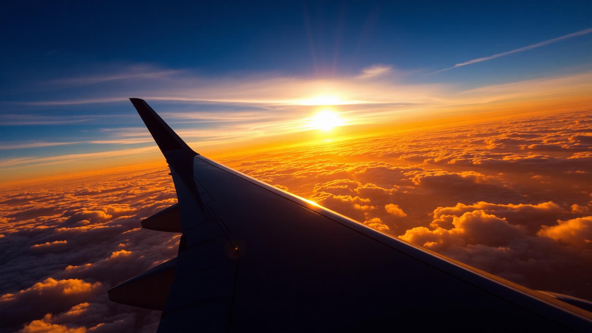 Vue depuis un avion au-dessus des nuages au lever du soleil